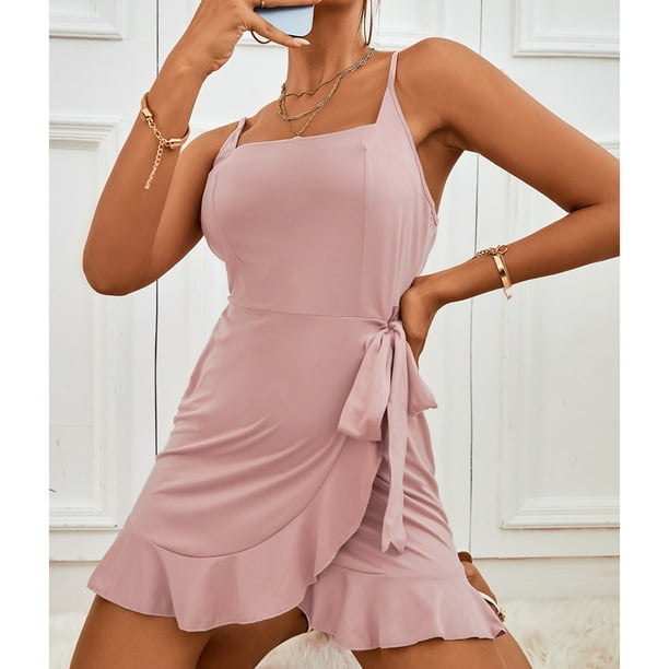 Pink thin deals strap dress