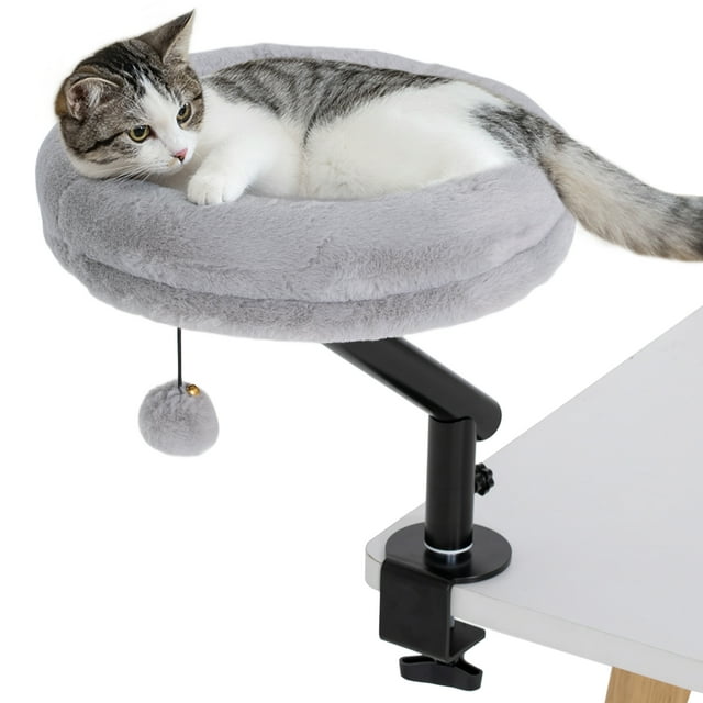 PawHut Cat Desk Bed 360° Rotatable Adjustable Height for Home Office Work