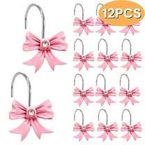Shower Hooks Pink Bow Knot Decorative Shower Curtain Rings Hooks for Bathroom Room Nursery Art Decors 12Pcs
