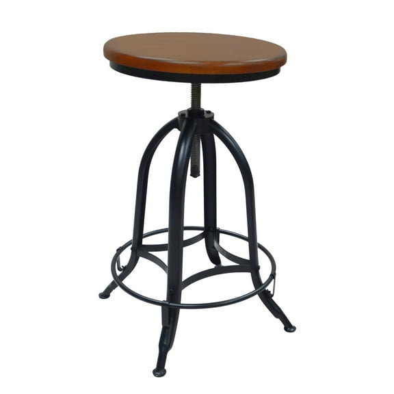 Contemporary Home Living 23" Brown and Black Adjustable Stool with Circular Wooden Seat