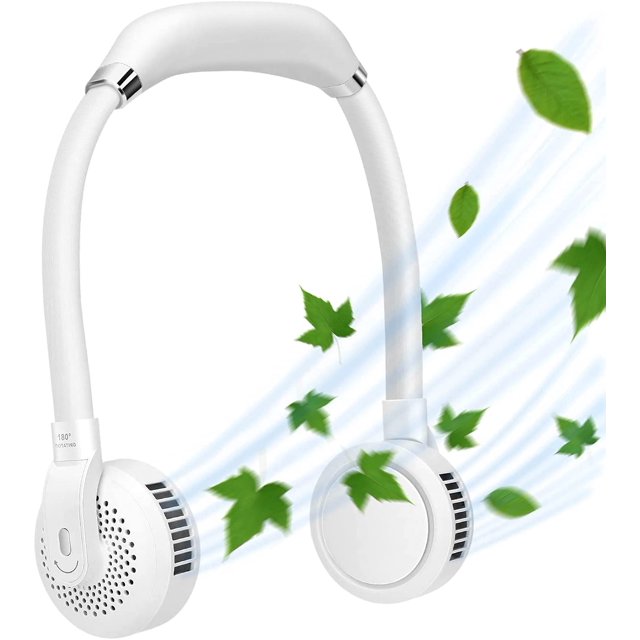 Ventilador de cuello portátil, mini ventilador USB, ventilador de banda para el cuello personal recargable, ventilador USB de 3 velocidades con cabeza ajustable de 360 ° para caminatas, deportes al ai JFHHH pequeña