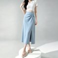 thumbnail image 7 of Wxolcjlv Womens Twist Front Midi Skirt High Waist Side Slit Slim Skirts, 7 of 7
