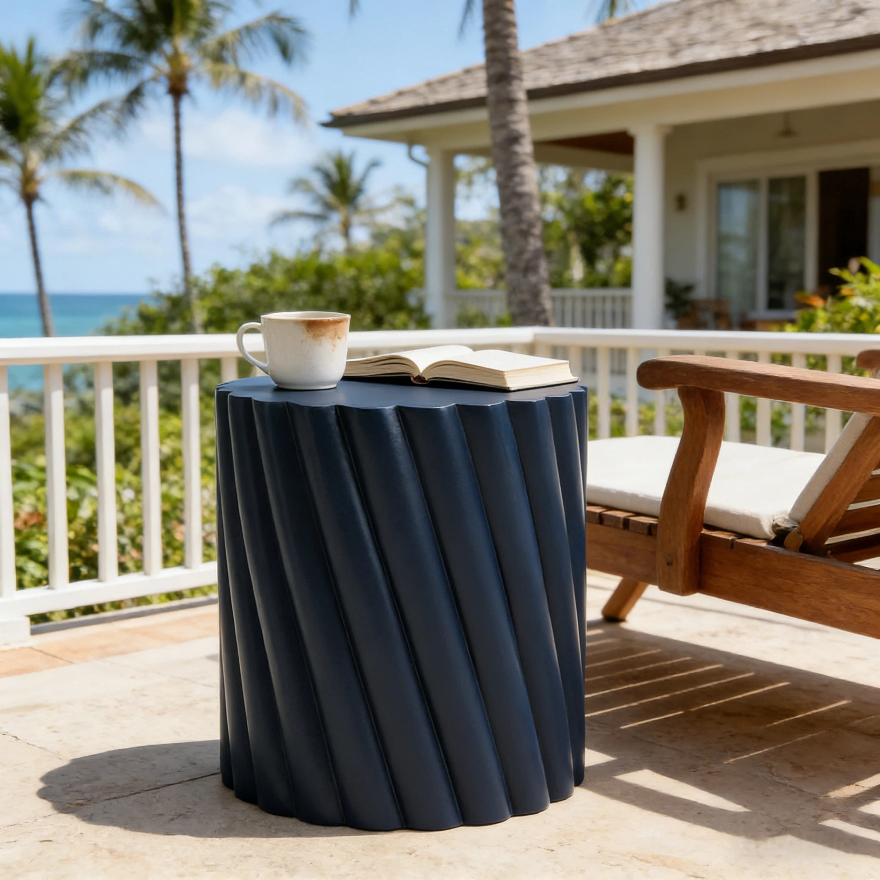 Table, Outdoor Navy Blue Fluted Design Table for Patio Balcony Garden, Navy Blue