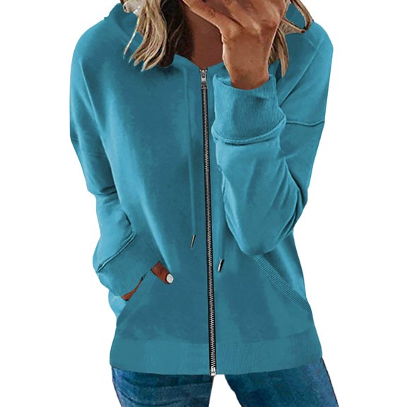Long Sleeve Workout Tops for Women Fall Winter Relaxed Fit Hooded Puff One Shoulder Zipper Solid Color Zip-Up Polyester Hoodie Hoodies(BU2,XL)