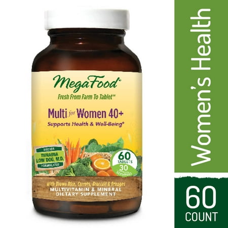 MegaFood - Multi for Women 40+, Multivitamin Support for Energy Production, Hormone Balance, Bone, and Brain Health with Methylated Folate and Iron, Vegetarian, Gluten-Free, Non-GMO, 60