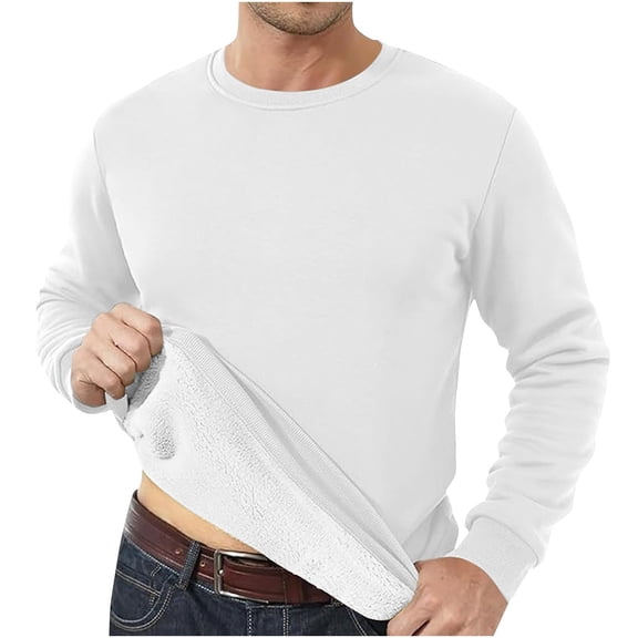 Men Sherpa Lined Crewneck Sweatshirt Heavyweight Warm Fleece Pullover Winter Thermal Long Sleeve Basic Top