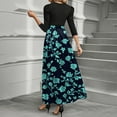 thumbnail image 4 of WTOBBY Women's Casual Belted Round Neck Floral Stitching 3/4 Sleeve Midi Dress, Elegant Tunic Style Dress with Feminine Details for Beach Outings,Dark Green L, 4 of 4