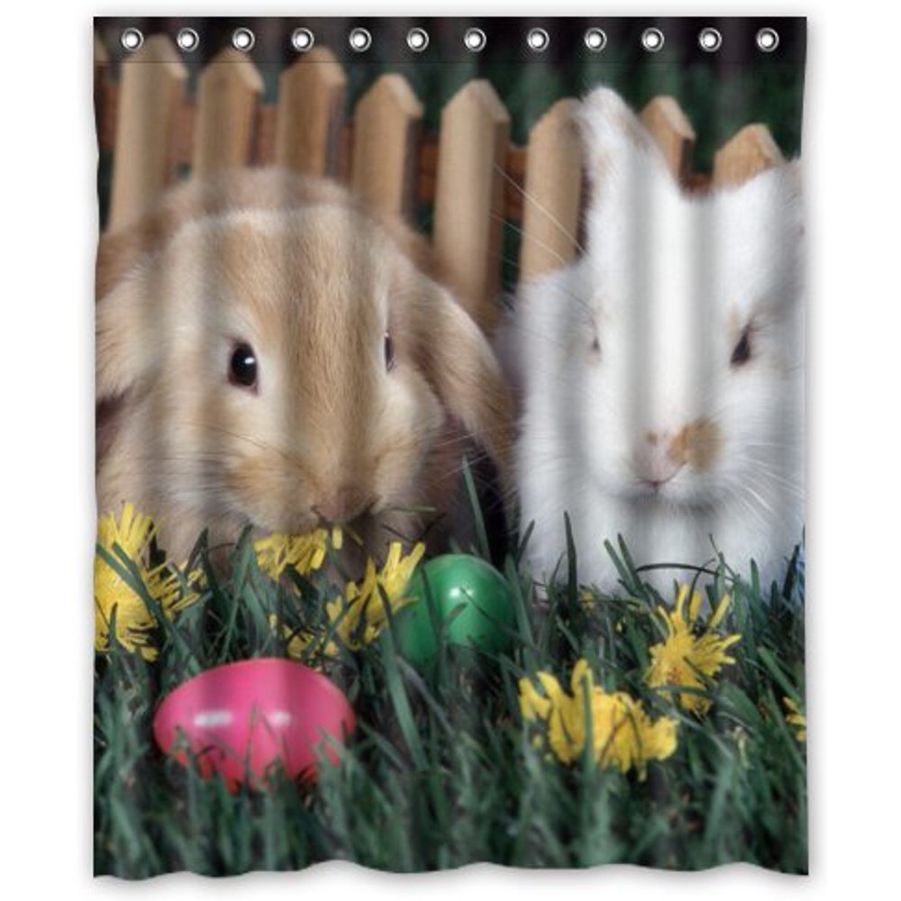 HelloDecor Happy Rabbits Shower Curtain Polyester Fabric Bathroom