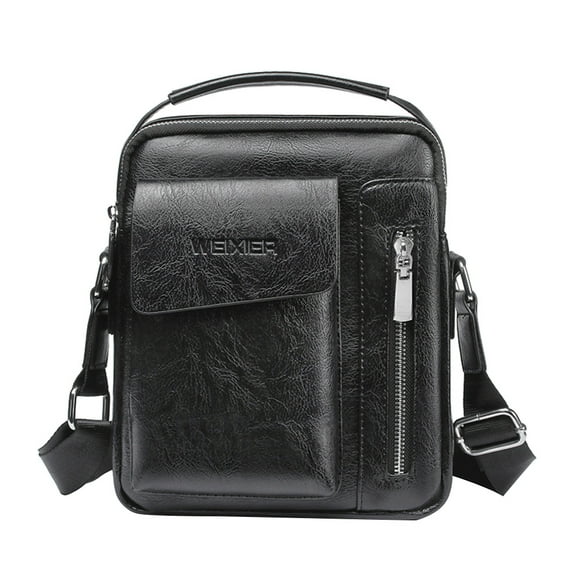 Bolso de hombro para hombre, de piel sintética, resistente al desgaste, con cremallera, bandolera, para negocios y ocio, tamaño grande (negro)