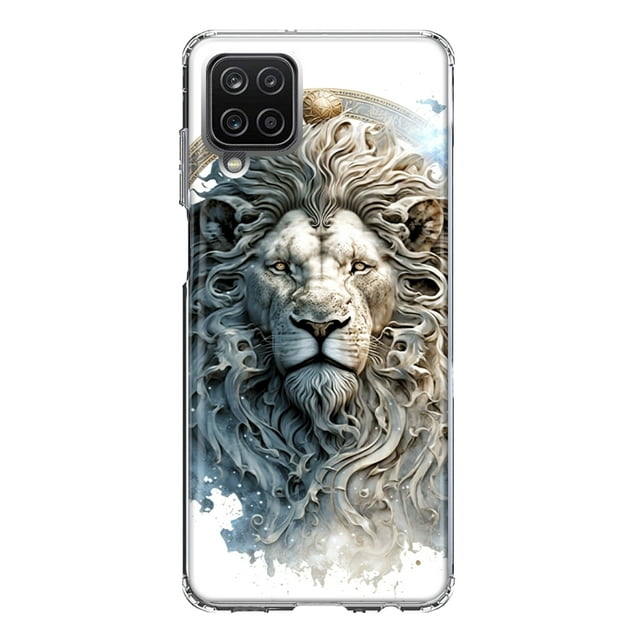 MUNDAZE Samsung Galaxy A12 Abstract Lion Sculpture Shockproof Clear Hybrid Protective Phone Case Cover