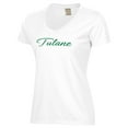 thumbnail image 2 of Women's  White Tulane Green Wave Script Logo Comfort Wash V-Neck T-Shirt, 2 of 3