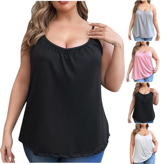 Royisotas Womens Plus Size Tops, Plus Size Tank Tops for Women Summer Sleeveless Crew Neck T-Shirts Tops Casual Tees Tunics Shirts Cami Tops