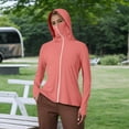 thumbnail image 2 of Alun Womens Upf 50+ Full Zipper Fishing Hoodie Shirt with Facial Occlusion and Thumb Holes Design Lightweight Pure Slim Fit Long Sleeve Hooded Tops with Pockets 2—Watermelon Red XL, 2 of 8