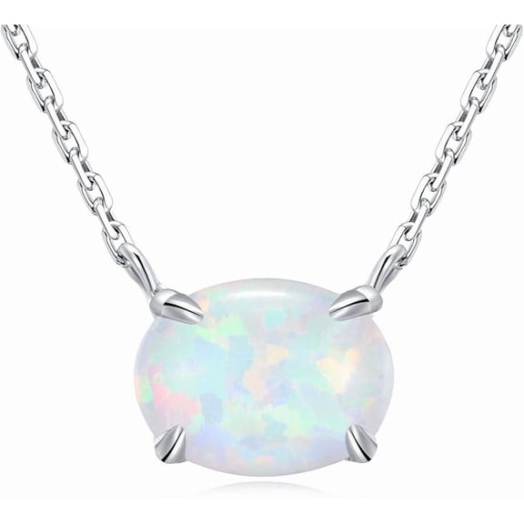 White Opal Pendant Necklace for Women in 925 Sterling Silver October Birthstone Jewelry Gift Necklace for Women