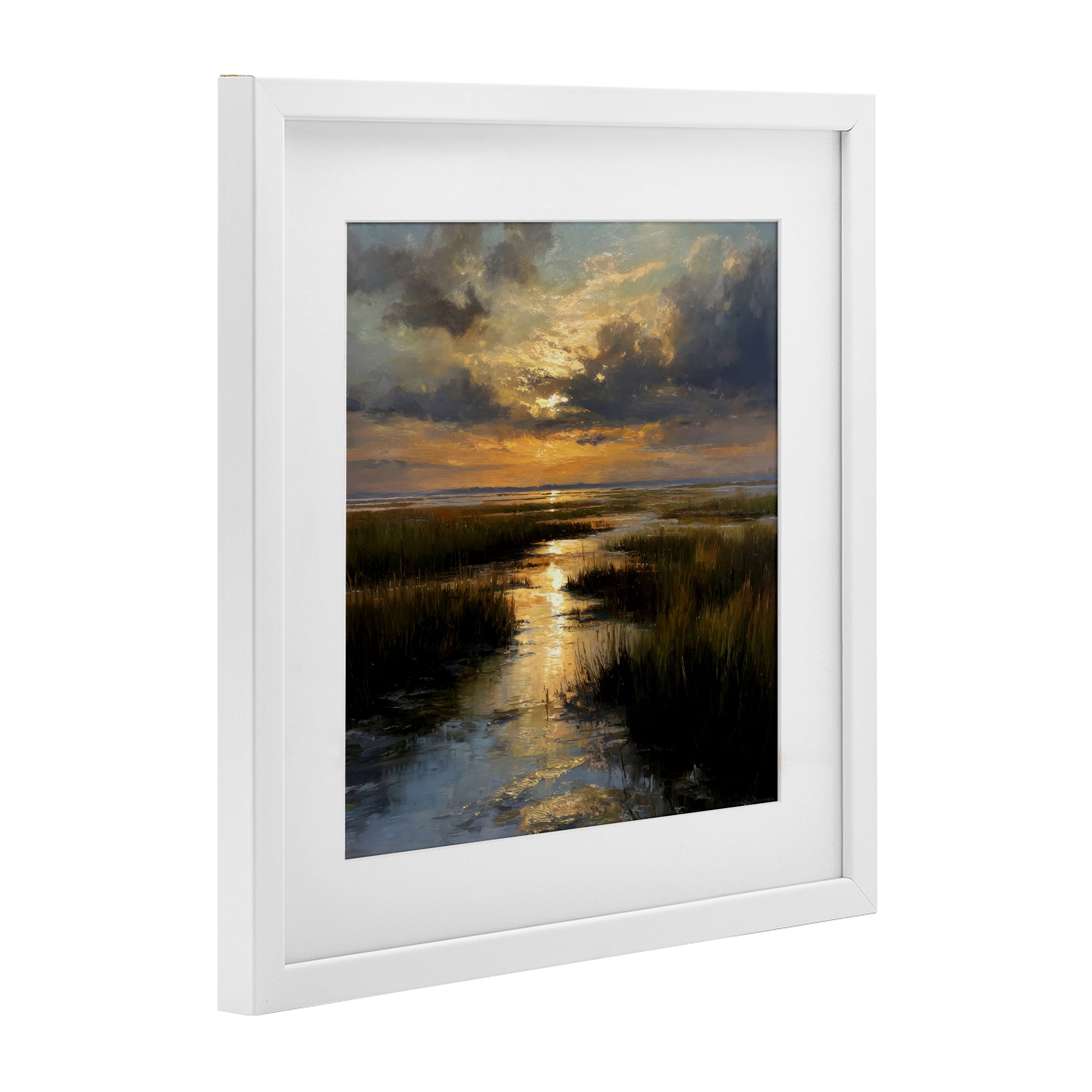 Stupell Industries Sunset Over Marshland White Framed Print Under Glass, design by Petal Prints Design