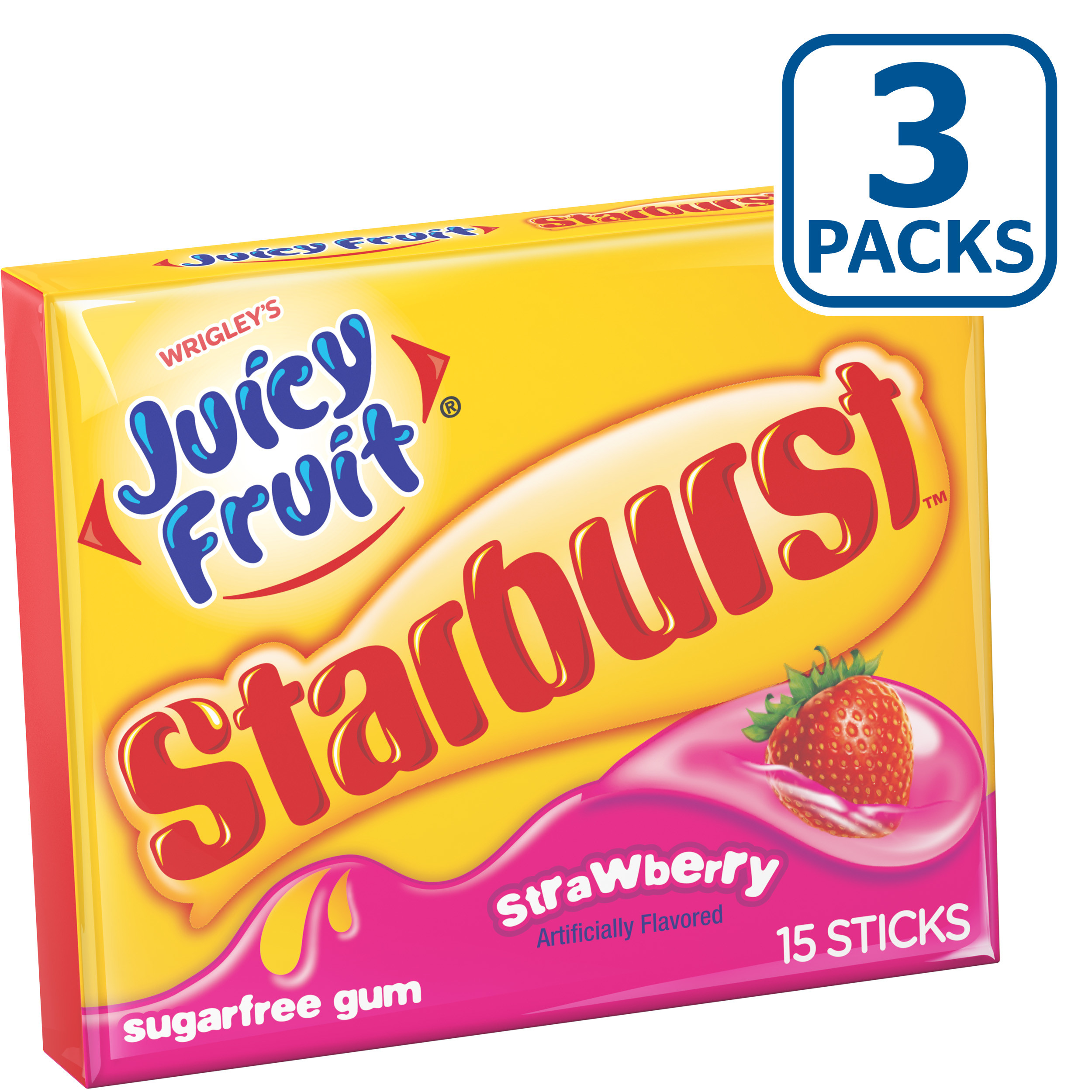 Juicy Fruit, Sugar Free Starburst Strawberry Chewing Gum, 3 Ct(18 packs