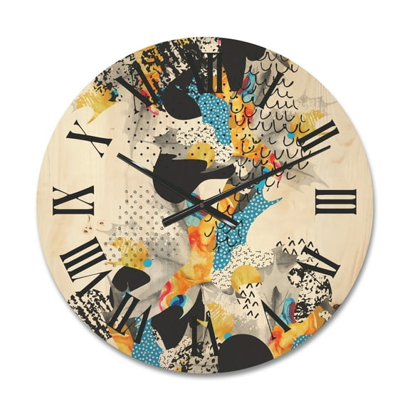 Designart 'Fluid Shapes In Bauhaus Memphis Style Minimal' Modern Wood Wall Clock