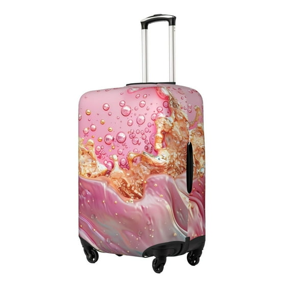 Hirioo Abstract Pink Gold Splash for Elasticity Suitcase Cover (No luggage Included) Durable Luggage Protector Fits 18-32 Inch Luggage-Small