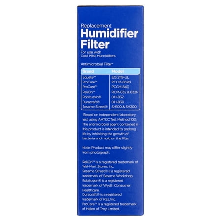 Equate Replacement Humidifier Filter, For Use with Equate Invisible Cool Mist Humidifier, 1 Count