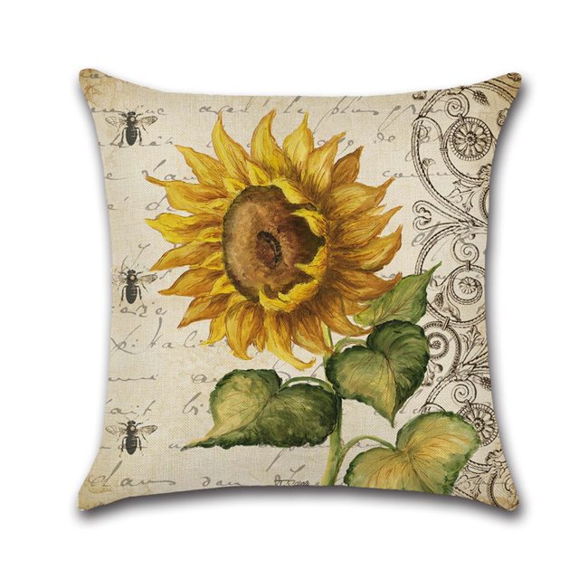 Vintage SunFlor Series Funda de almohada pintada a mano Funda de cojín de lino Sofá de oficina Decoración del hogar Advancent JJ16365-04