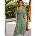 thumbnail image 2 of Women'S Plus Size Wrap V Neck Short Sleeve Ruffle Hem A Line Short Dress Green XXXL, 2 of 8