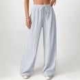thumbnail image 2 of VEKDONE Striped Straight Trousers for Women High Waisted Drawstring Wide Leg Long Pants Elastic Waist Loose Fit Palazzo Pants with Pockets Light Blue M, 2 of 5