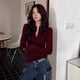 thumbnail image 2 of Suéter de punto con botones de color rojo vino para mujer, jersey ajustado de manga larga para otoño e invierno, ropa de calle para mujer 2024, prendas de punto básicas sólidas, 2 of 5