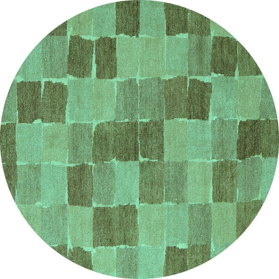 Ahgly Company Machine Washable Indoor Round Checkered Turquoise Blue Modern Area Rugs, 6' Round