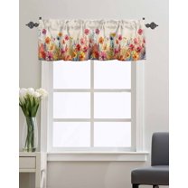 Window Valance Rod Pocket Short Curtain Panel Anemone Retro Oil Painting Art Valances for Kitchen Windows,Country Floral Vintage Linen Curtain Valance Drapes for Bedroom Bathroom 54x18in