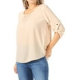 thumbnail image 2 of Women's Casual Round Neck Top Blouse with Roll Tab Sleeve, 2 of 6