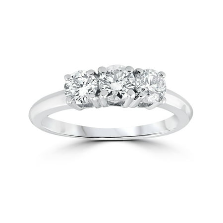 1 Carat 3-Stone Diamond Engagement Ring Solitaire Round Cut 14k White Gold