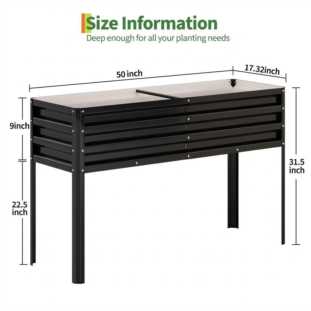 32" Tall Self-Watering Raised Garden Bed with Legs, Heavy Duty Galvanized Steel Planter, Modular Ergonomic Design for Patio Backyard, Black
