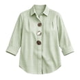thumbnail image 5 of Womens Plus Size Tops Cotton Linen 3/4 Sleeve Shirts for Women Button Down Plaid Printed Lapel Loose Summer Fall Top S-4XL, 5 of 5