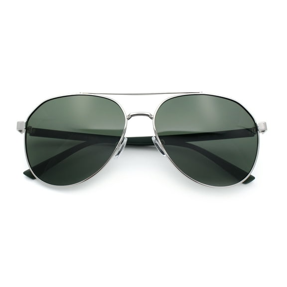 Mens Antiglare Polarized Lens Iconic Officer Metal Rim Pilots Sunglasses Silver Green - Green