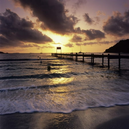 Pier At Sunrise Plage De Santa Giulia South East Corsica Corsica France Mediterranean Europe Print Wall Art By Stuart Black