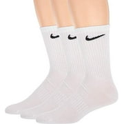 Nike Unisex Everyday Lightweight Crew Training Socks (3 Pair) (White/Black, L)