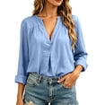 thumbnail image 5 of Bovxnpu Women Long Sleeve Button Down Shirts Cotton Linen Dressy Casual Blouses Women's Fall Cotton Linen V Neck Long Sleeve Vintage Casual Shirt Tops, 5 of 6