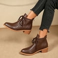 thumbnail image 4 of OKBOP Women's Walking Boots Round Toe Lace-Up Foam Cushioning Block Heel Brown Stylish Women's Boots Sizes 38, 4 of 5