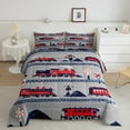 thumbnail image 3 of Red Train Bedding Set Twin Size Cartoon Car Comforter, Vintage Style Steam Engine Bedding Comforter Sets Traffic Transportation Track Duvet Set with 1 Pillowcase, 3 of 7
