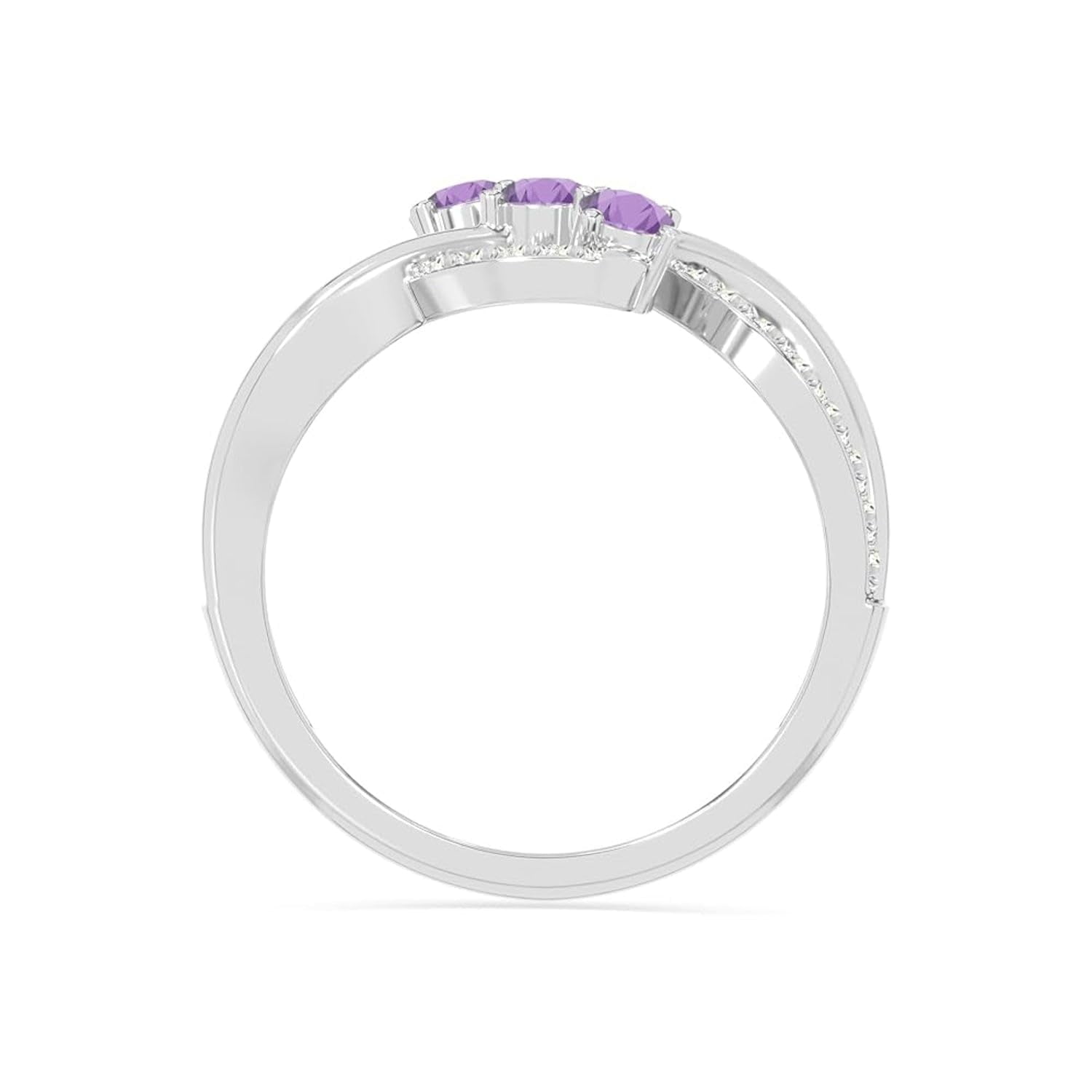 925 Sterling Silver Round 0.9 Ctw Amethyst Gemstone Three Stone Cluster Style Women Engagement Ring, Anniversary Promise Rings, Gift For Her_7.5