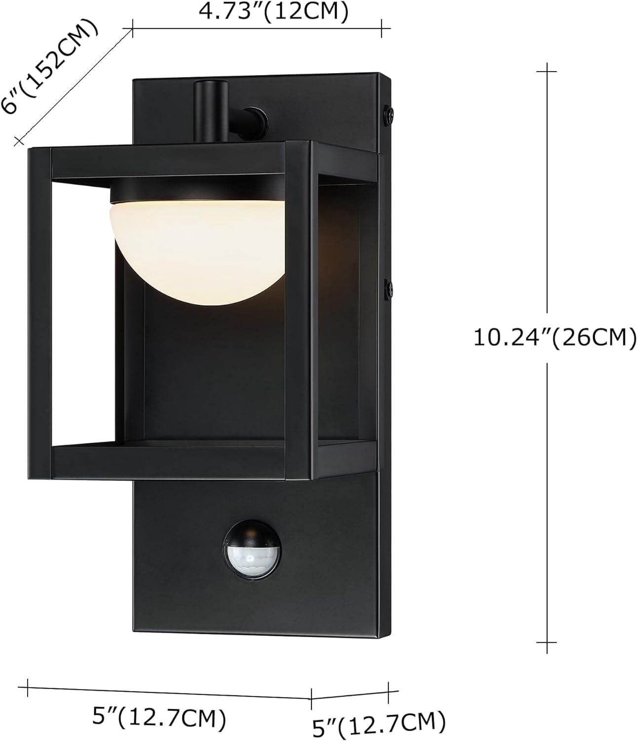 Revtronic LED Modern Outdoor Wall Light, 3000K Soft White, Bright 350 Lumens, Motion Sensor Wall Lighting Sconce, Matte Black