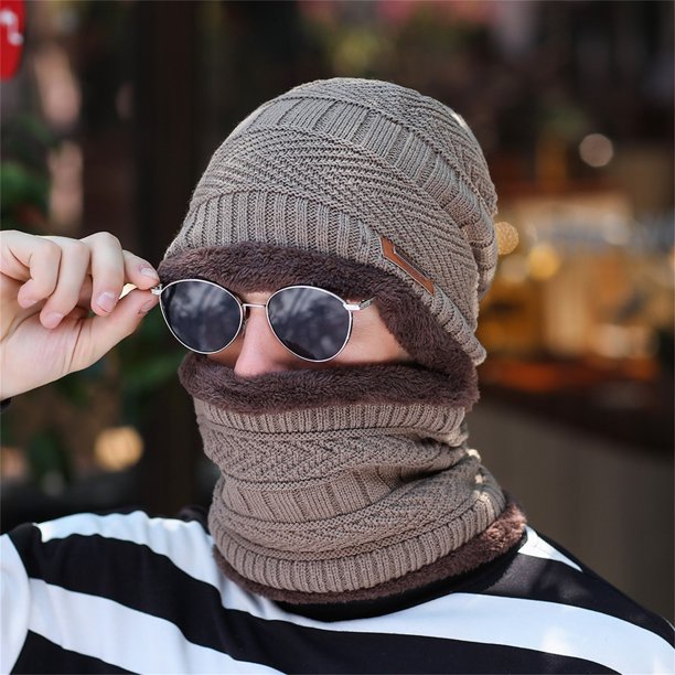 Conjunto de gorro de invierno para hombre y mujer, gorro y silenciador de punto grueso de terciopelo Wmkox8yii jkg6717