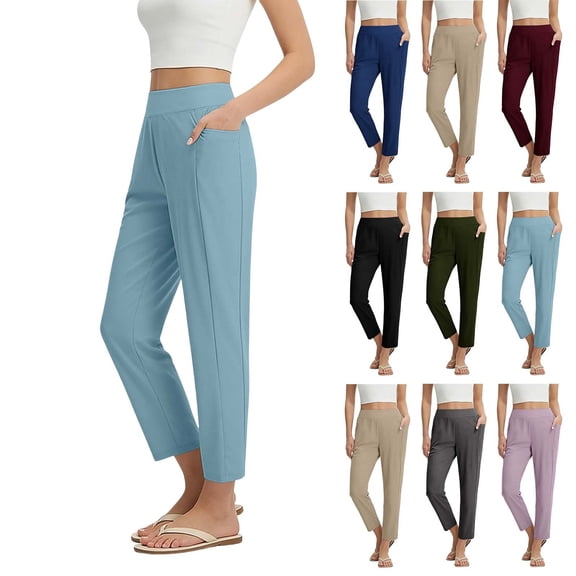 APEXFWDT Women's High Waist Yoga Ankle Length Pants with Pockets Stretchy Athletic Fitness Cropped Pants,L,Black