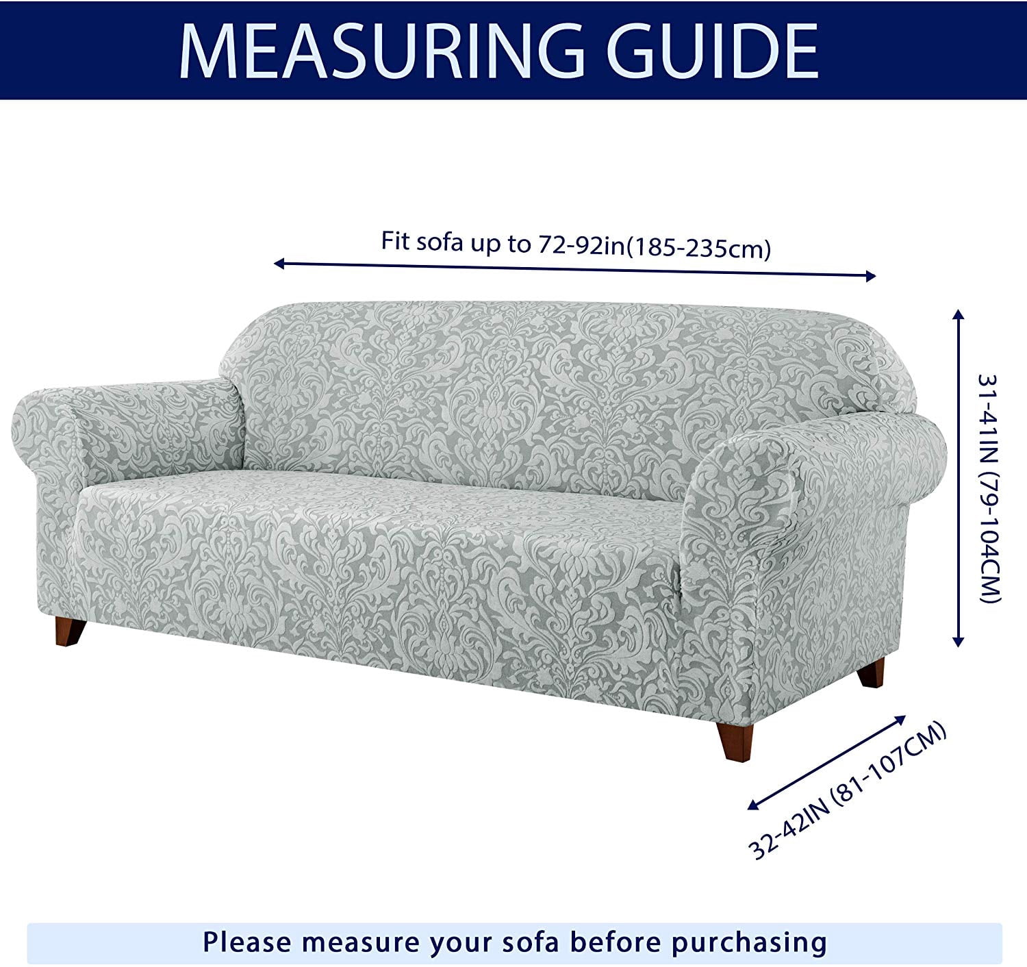 Subrtex Sofa Slipcover 1-Piece Jacquard Damask Couch Cover,Sofa,Light Smoky Gray