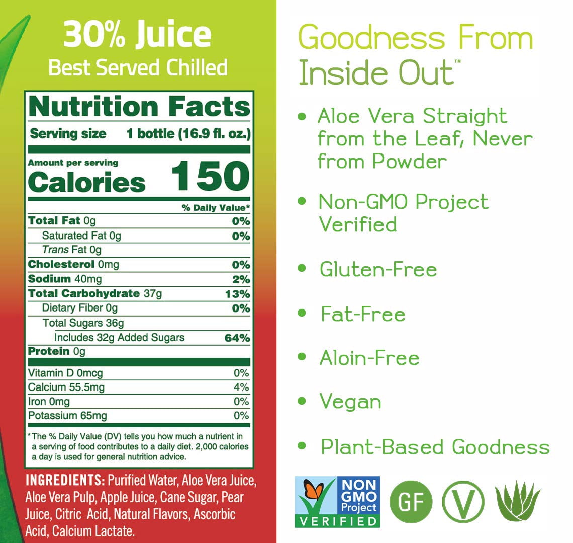 (Pack of 12) Alo Crisp Fuji Apple + Pear Aloe Vera Juice Drink, 16.9 fl oz