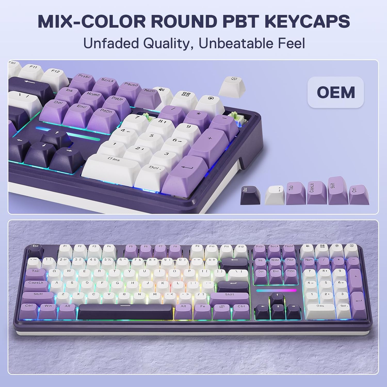 Redragon K745 PRO Wireless Gasket RGB Gaming Keyboard, 108 Keys Mechanical Keyboard w/Extra 4 Hotkeys, Hot-Swap Socket, 5-Layer Noise Dampening, See-Through Round PBT Keycaps, Mint Mambo Switch