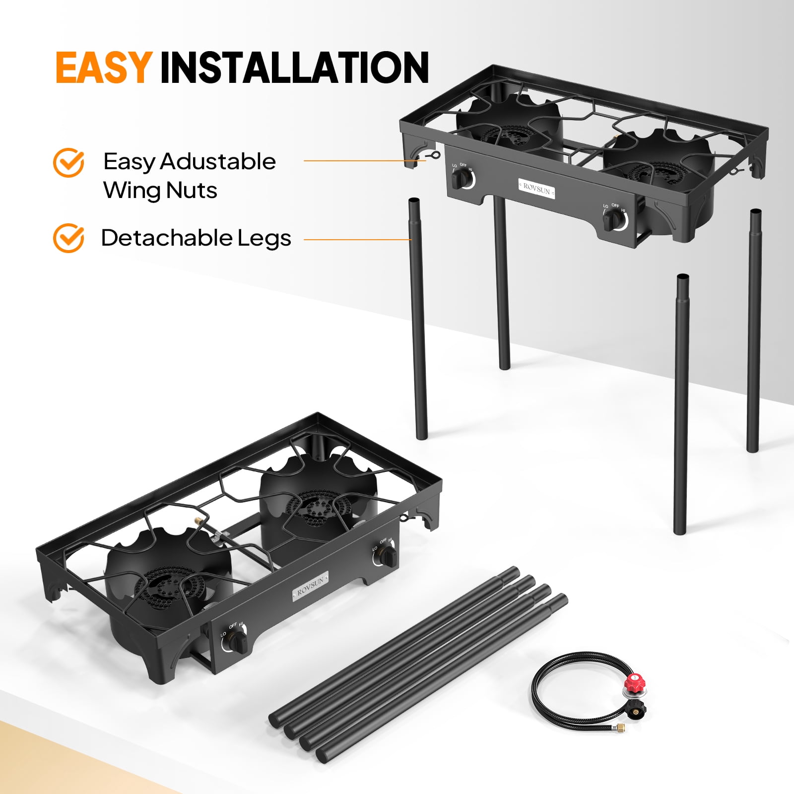 VINGLI 2 Burner Outdoor Propane Gas Stove 150,000 BTU High Pressure Stand Cooker for Backyard Cooking Camping Home Brewing Canning Turkey Frying, 20 PSI Regulator