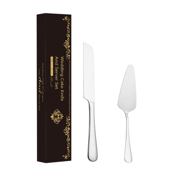 Juego de cuchillo para pan y espátula para pastel de acero inoxidable - Cubiertos chapados para rebanar pan, pastel, queso y pizza | En caja de regalo