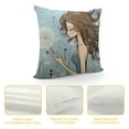 thumbnail image 4 of COMIO  Retro Throw Pillow Cushion Cover, Fashion Woman with Dandelion Flower Spring Wind Garden Sketchy Illustration, Decorative Square Accent Pillow Case Warm Taupe and Blue, 4 of 5