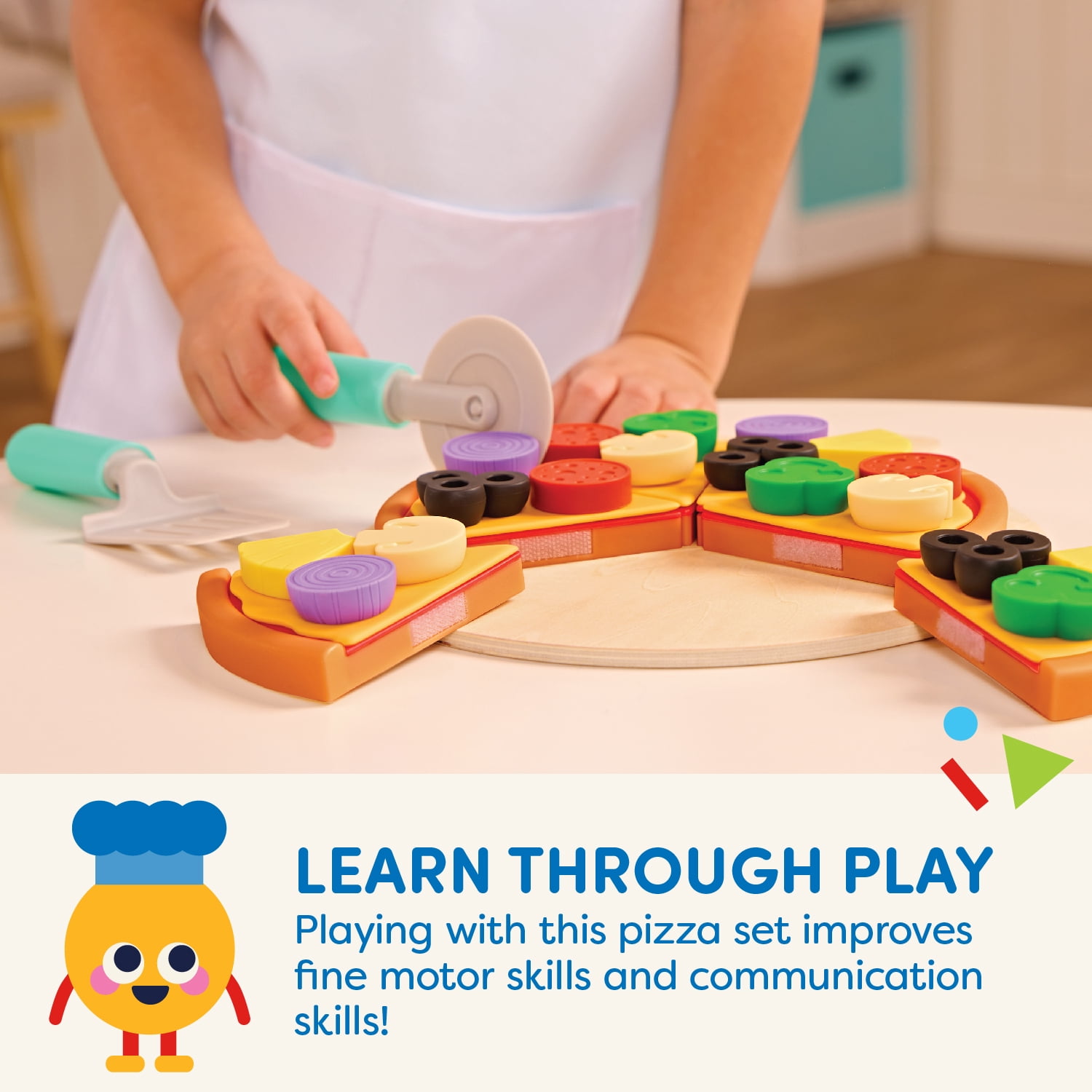 Battat Pizza by The Slice Plastic Set 7 Multicolor Toppings and Wooden Board, Toddler and Preschool (图4)